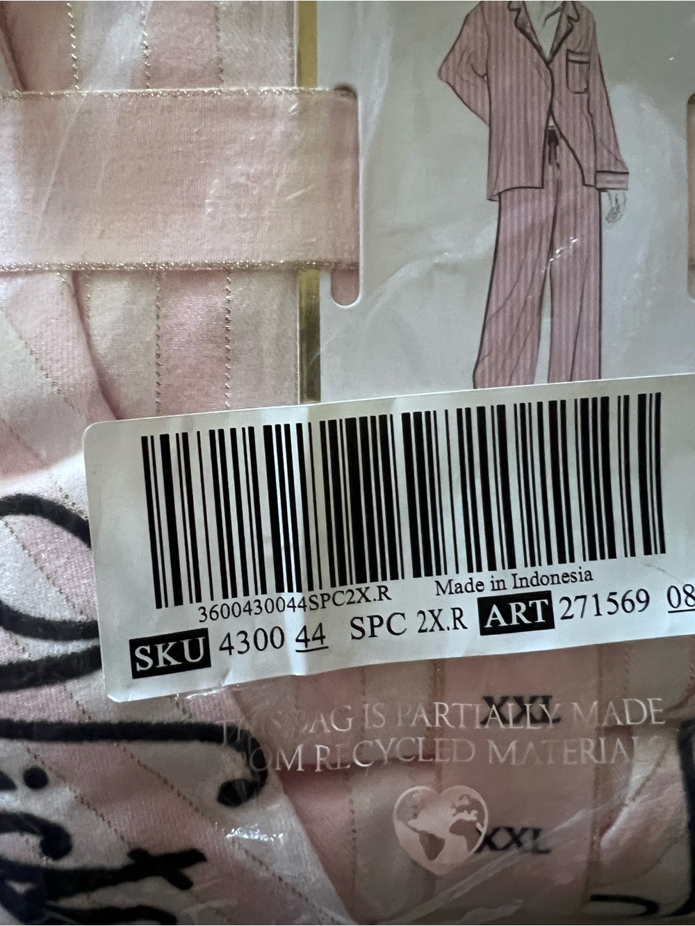 Victoria's Secret Pink and White Striped Satin Pajama Set with Black Script - Picture 3 of 5